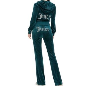 Juicy Couture Teal Velour Rhinestone Logo Tracksuit Hoodie Pants Set L NWT